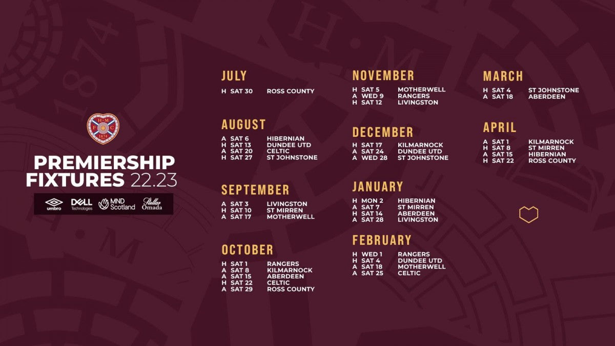 Hearts Fixtures Feb Apr Schedule Hearts Fixtures Feb Apr Schedule